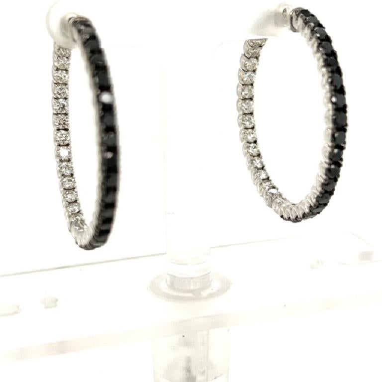 Contemporary 2.88 Carat Black Diamond White Diamond Hoop Earrings For Sale
