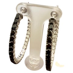2.88 Carat Black Diamond White Diamond Hoop Earrings