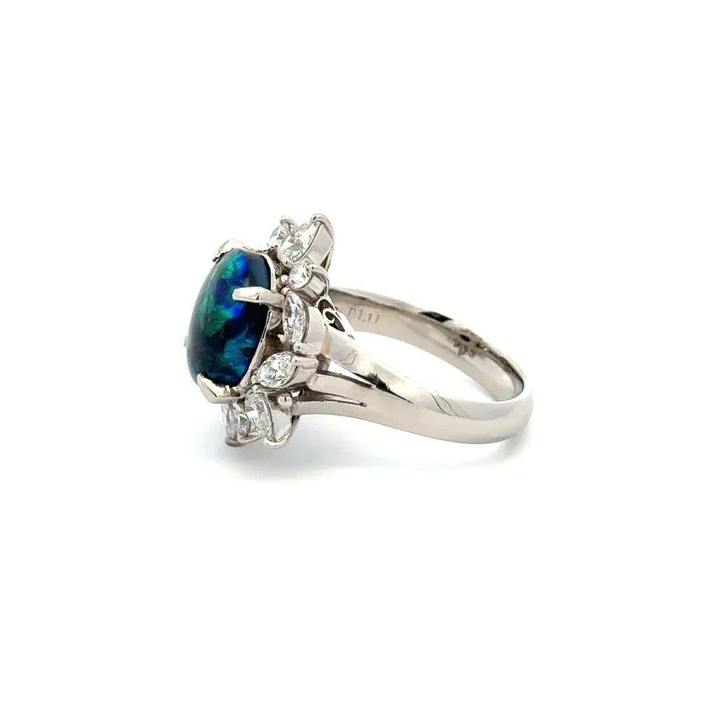 2.88 Carat Black Opal and Diamond Platinum Cocktail Ring Fine Estate Jewelry Excellent état - En vente à Montreal, QC
