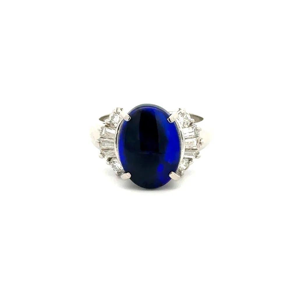 Mixed Cut 2.88 Carat Black Opal and Diamond Platinum Vintage Statement Cocktail Ring For Sale