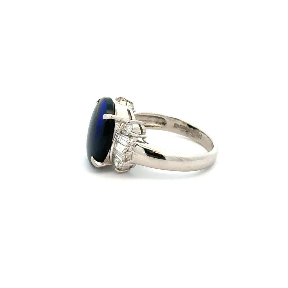 Women's 2.88 Carat Black Opal and Diamond Platinum Vintage Statement Cocktail Ring For Sale