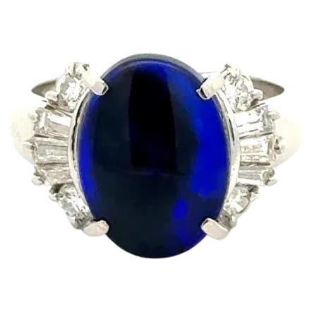 Bague cocktail fantaisie vintage en platine avec opale noire de 2,88 carats et diamants