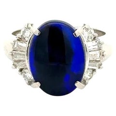 Bague cocktail fantaisie vintage en platine avec opale noire de 2,88 carats et diamants