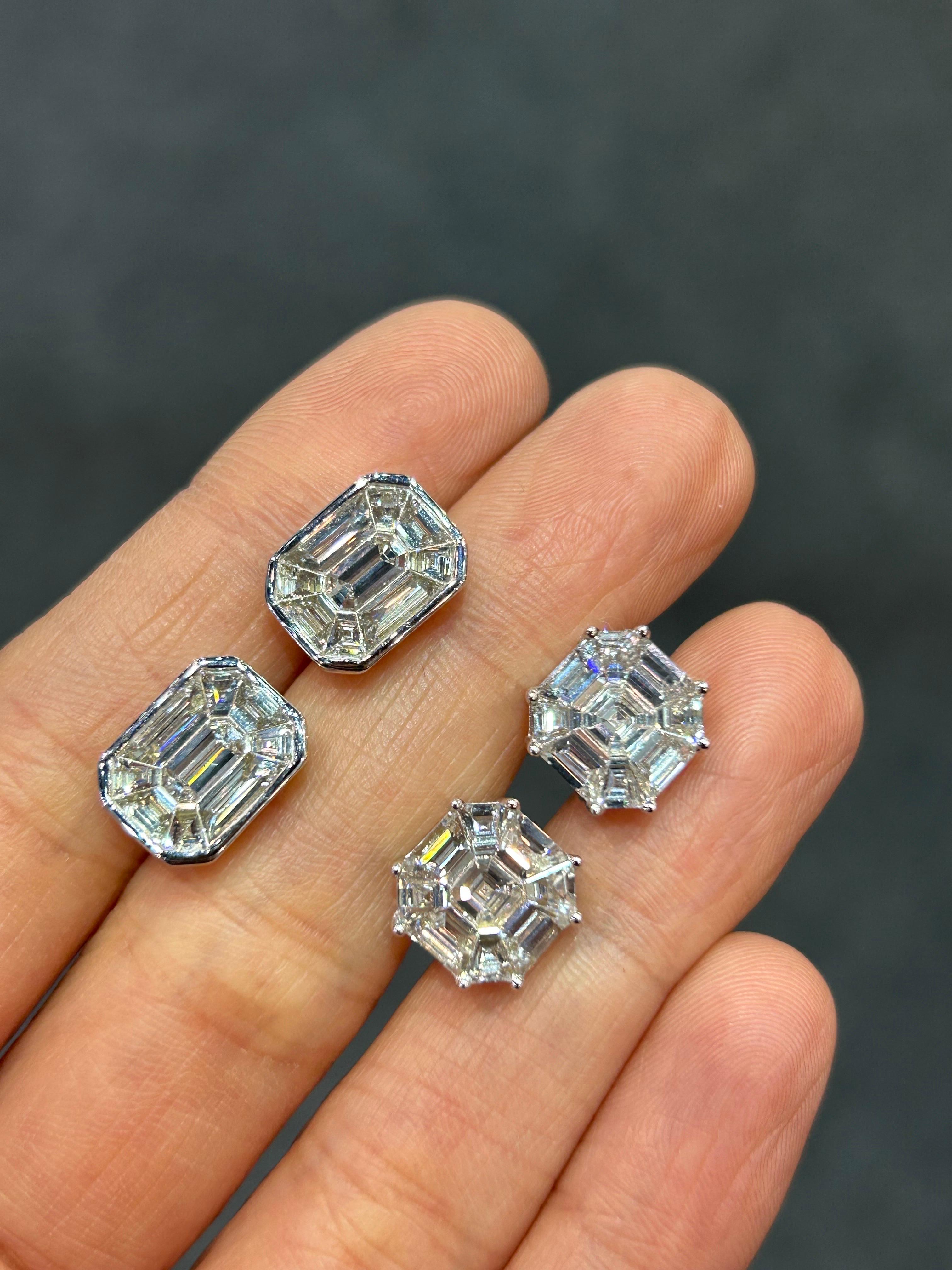 Mixed Cut 2.88 Carat Diamond Invisible Setting Studs For Sale