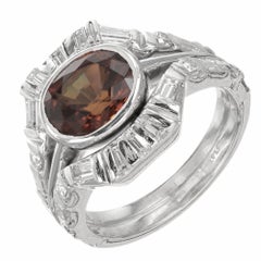 2.88 Carat GIA Certified Spessparite Garnet Diamond Platinum Cocktail Ring