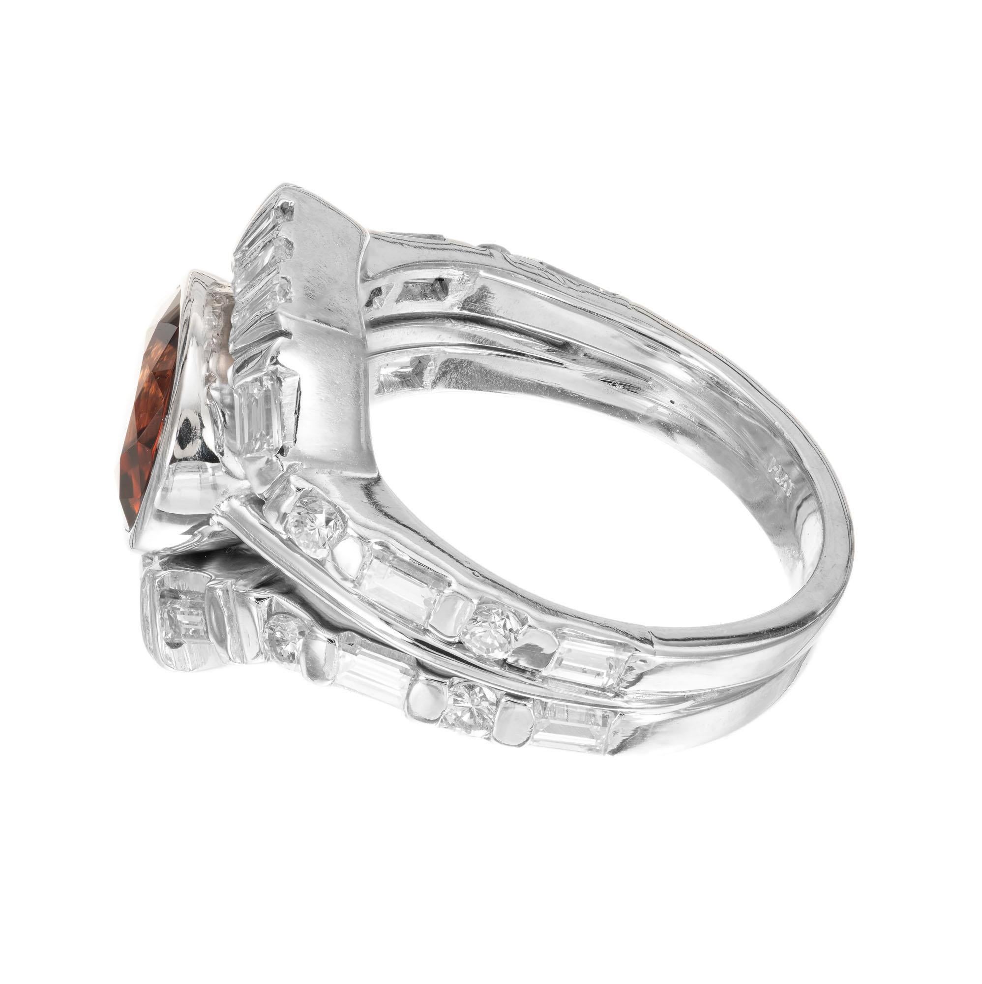 2.88 Carat GIA Certified Spessparite Garnet Diamond Platinum Cocktail Ring In Good Condition For Sale In Stamford, CT
