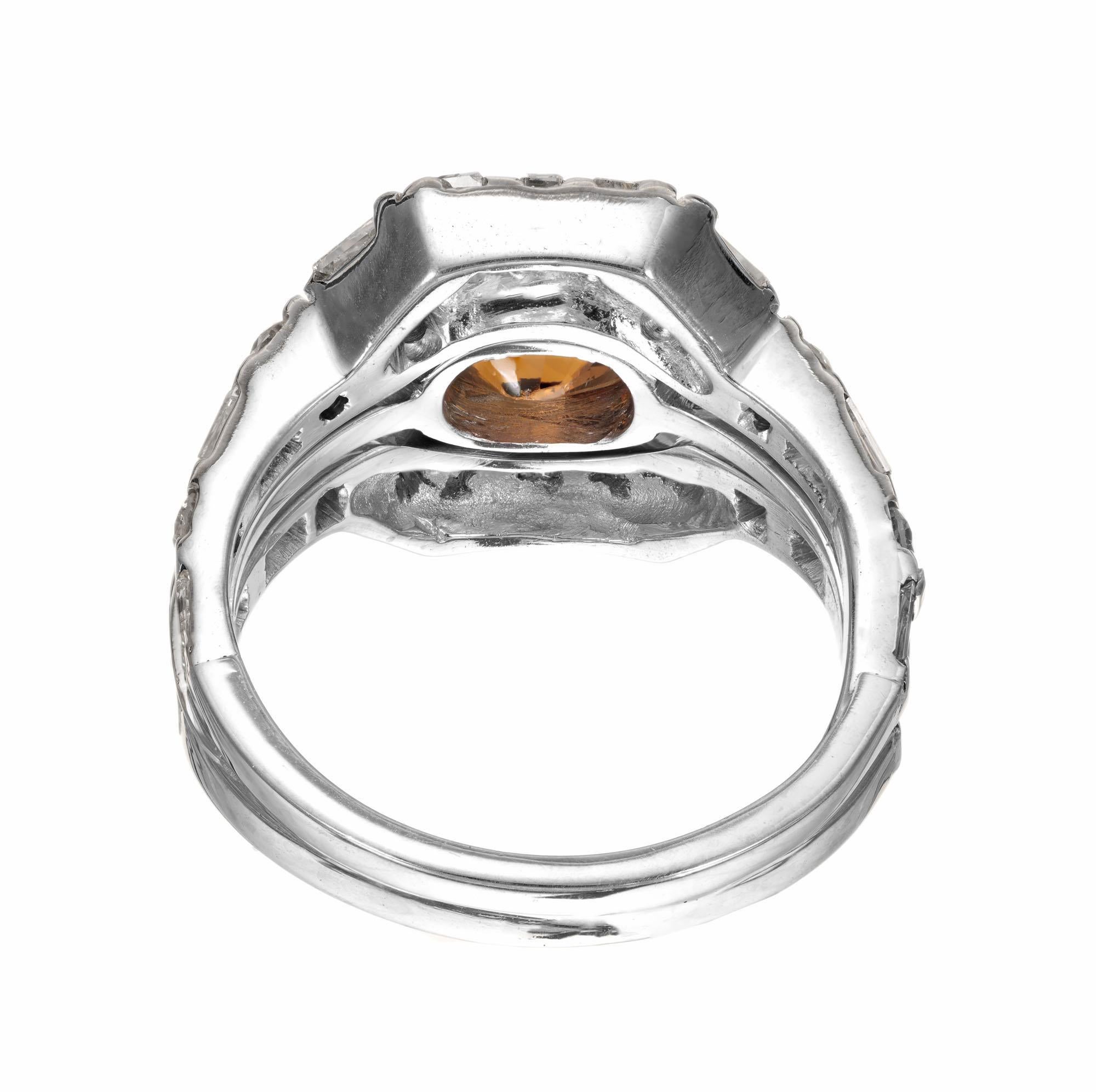 Women's 2.88 Carat GIA Certified Spessparite Garnet Diamond Platinum Cocktail Ring For Sale