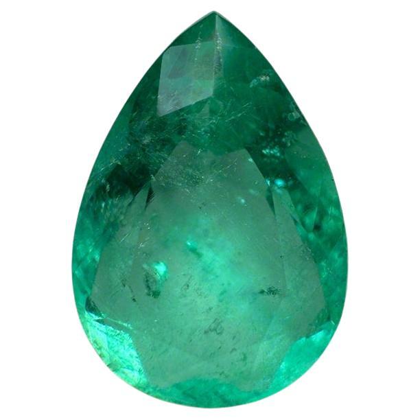 Esmeralda colombiana verde azul claro de 2,88 quilates - Lágrima talla pera Birthstone de mayo