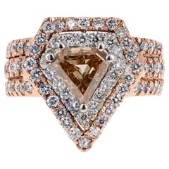Anello da cocktail con diamante marrone naturale da 2,88 carati e diamante bianco in oro rosa 14 carati