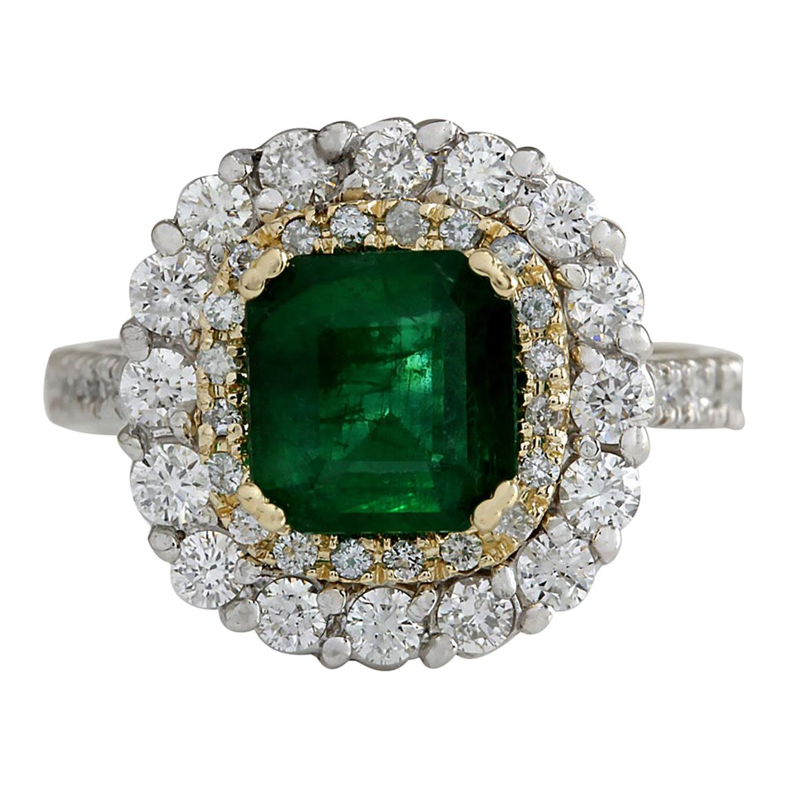 2.88 Carat Natural Emerald 18 Karat Two-Tone Gold Diamond Ring