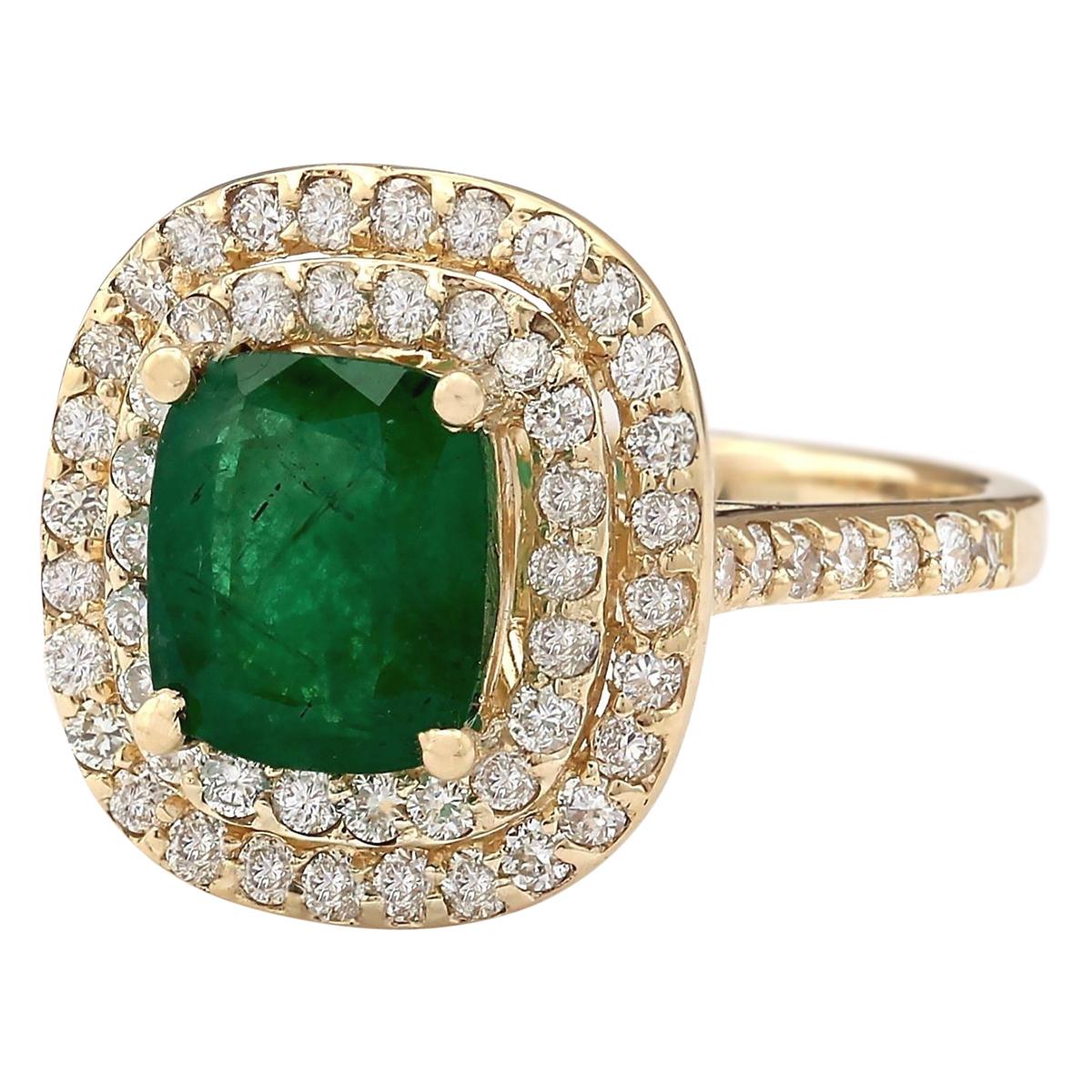 2.88 Carat Natural Emerald 14 Karat Yellow Gold Diamond Ring
Stamped: 14K Yellow Gold
Total Ring Weight: 6.7 Grams
Total Natural Emerald Weight is 1.88 Carat (Measures: 8.00x6.00 mm)
Color: Green
Total Natural Diamond Weight is 1.00 Carat
Color: