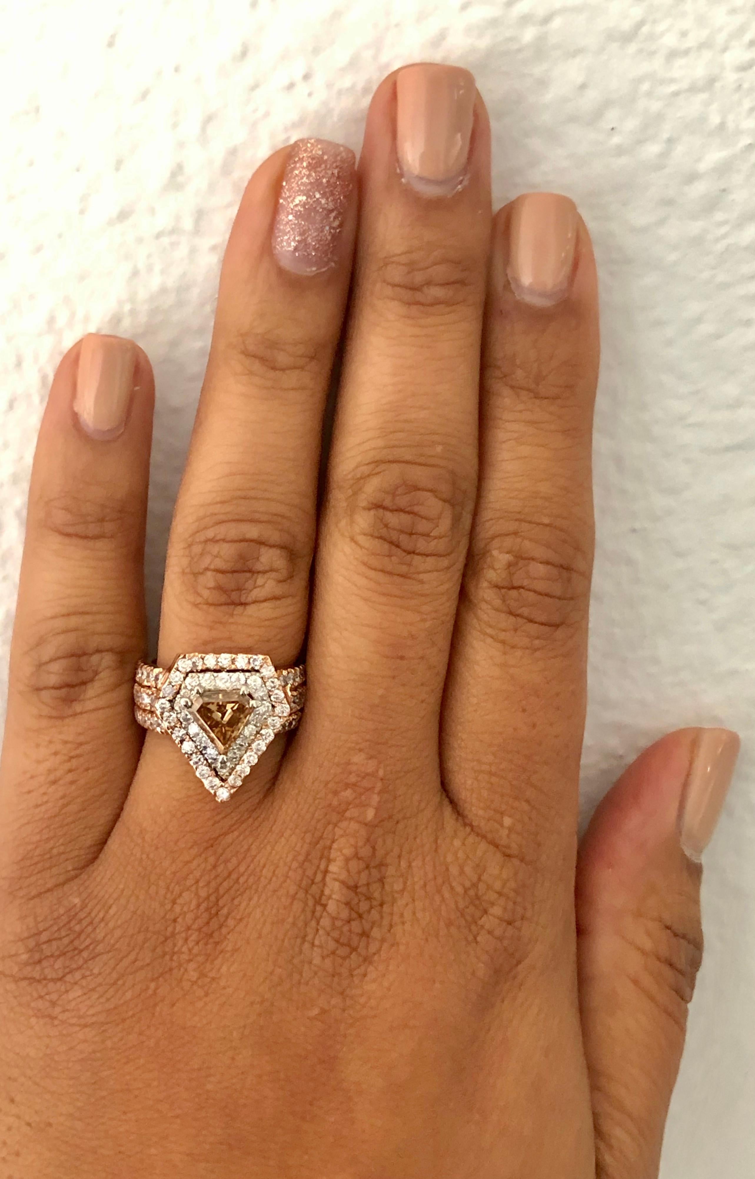 Bague de fiançailles en or rose 14 carats avec diamant brun fantaisie naturel de 2,88 carats Neuf - En vente à Los Angeles, CA