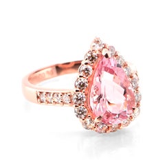 2.88 Carat Natural 'Sakura Pink' Morganite and Diamond Ring Set in 18K Rose Gold
