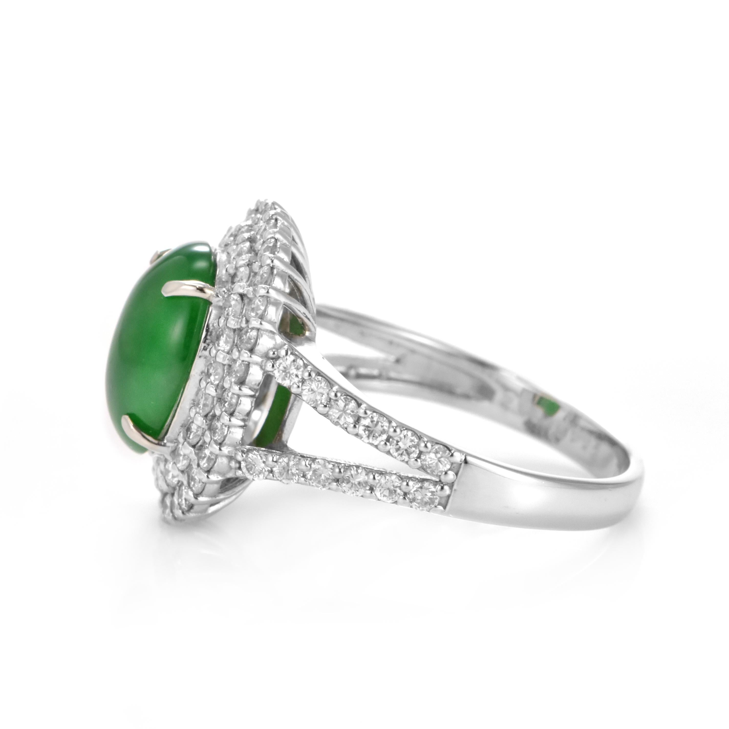 2.88 Carat Natural Type A Jade and Diamond Ring Made in Platinum For Sale 4