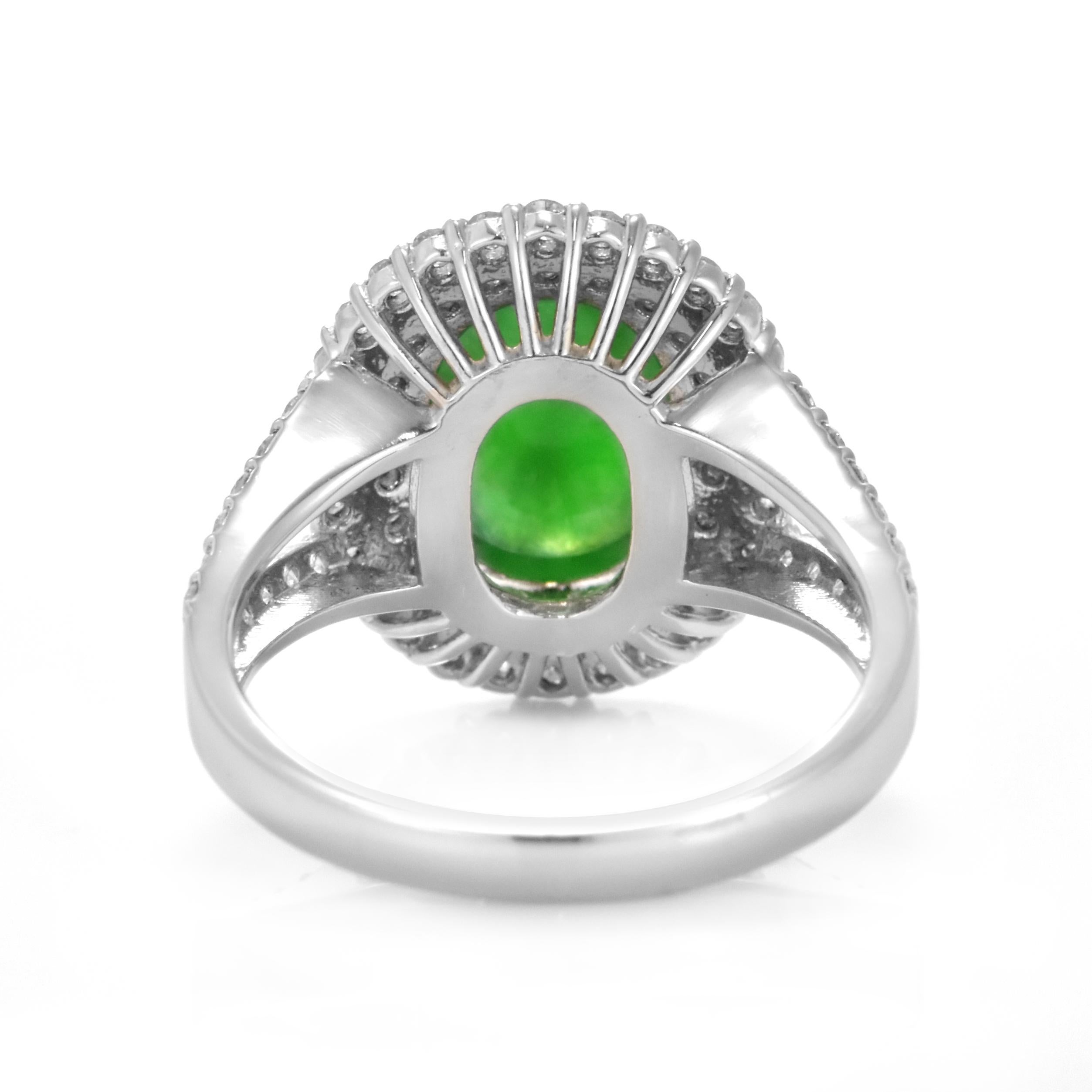2.88 Carat Natural Type A Jade and Diamond Ring Made in Platinum For Sale 5