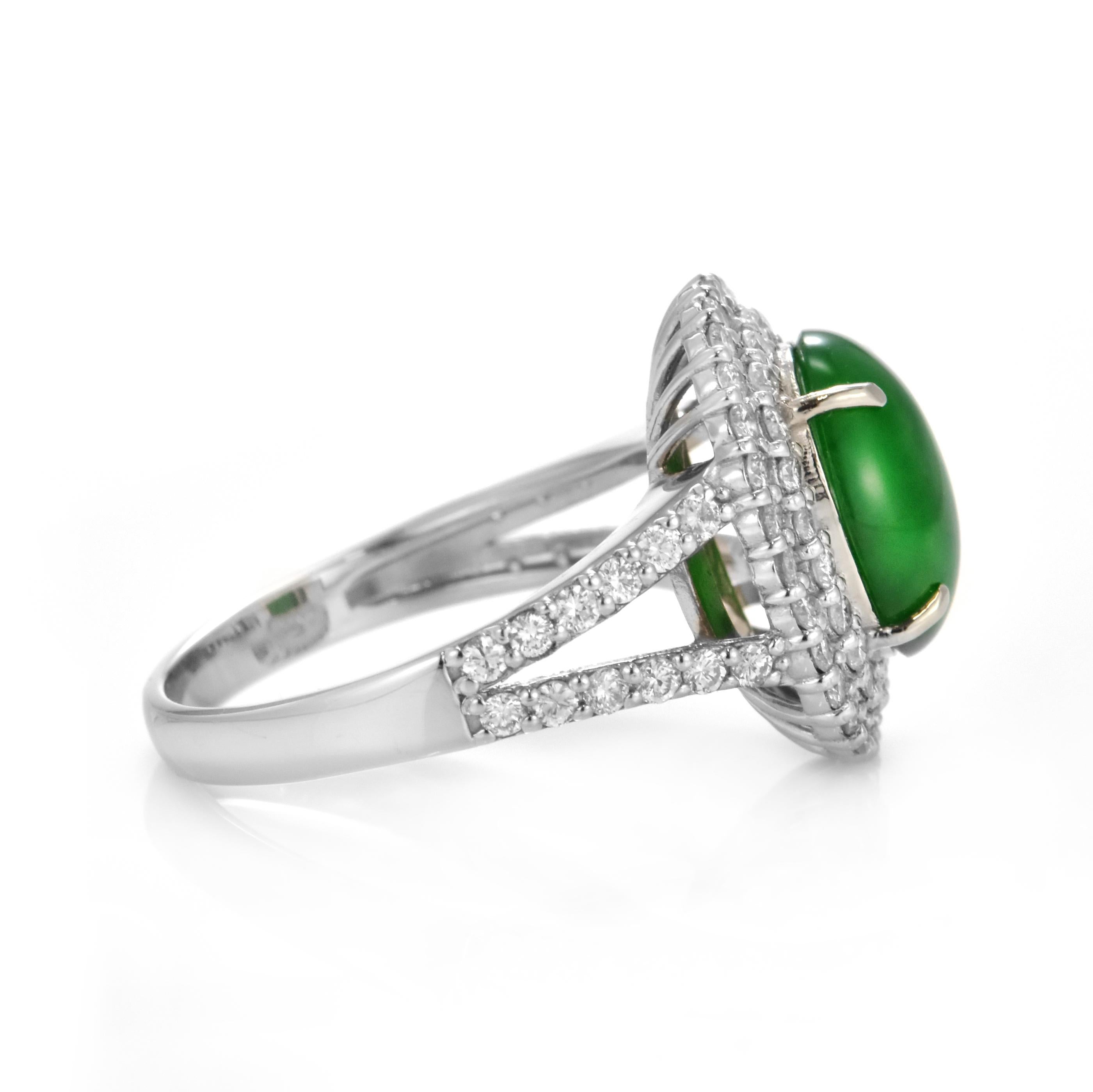 2.88 Carat Natural Type A Jade and Diamond Ring Made in Platinum For Sale 6