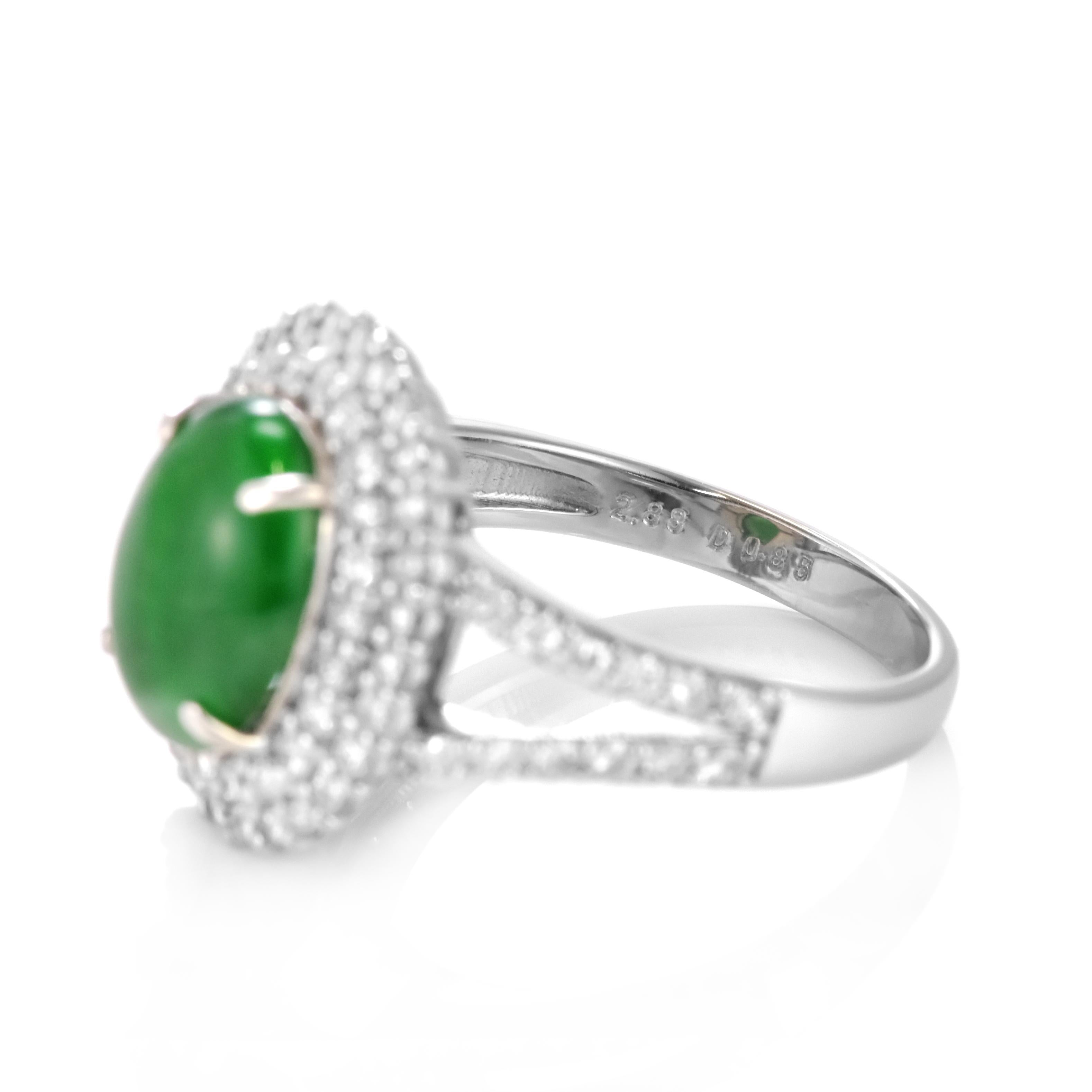2.88 Carat Natural Type A Jade and Diamond Ring Made in Platinum For Sale 7