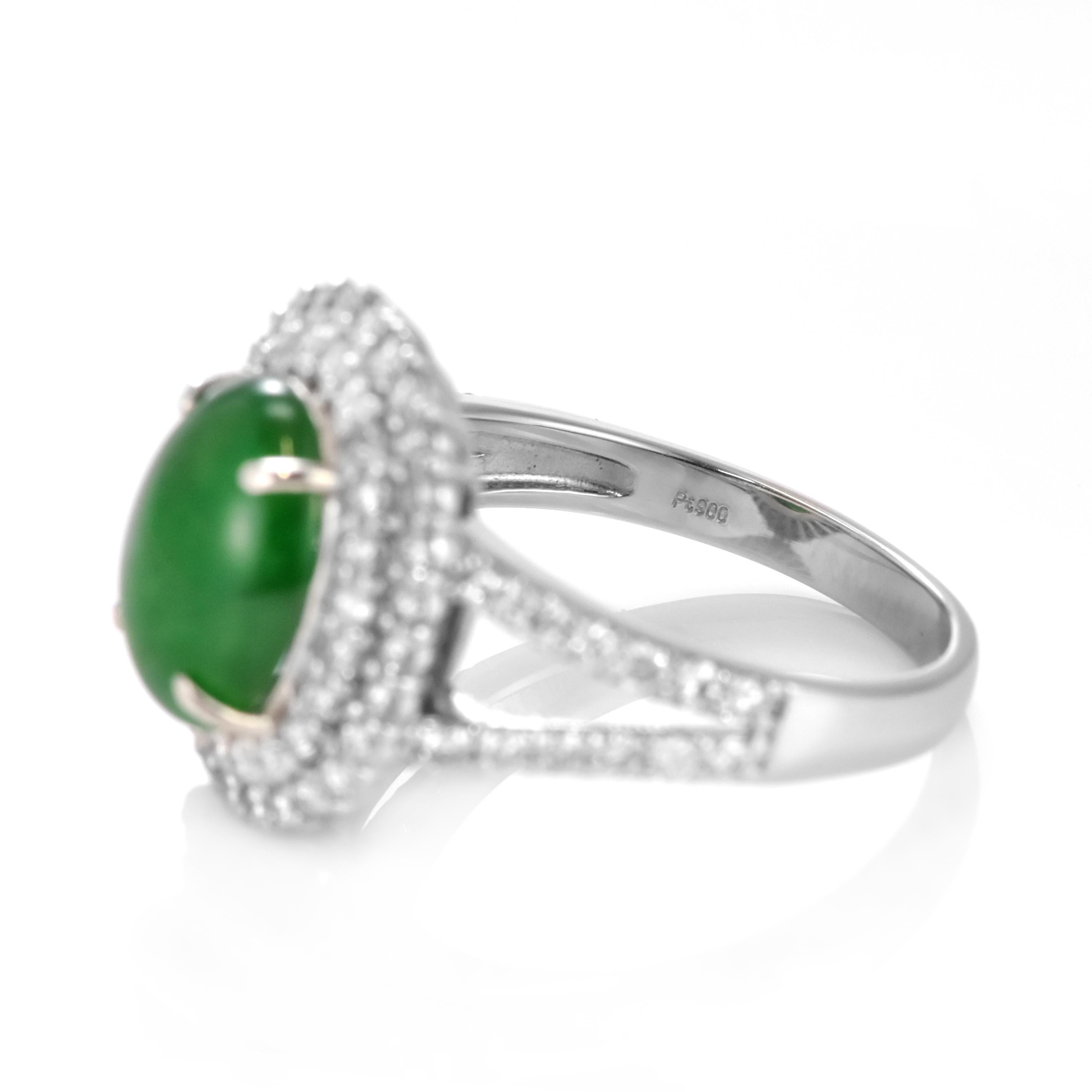 2.88 Carat Natural Type A Jade and Diamond Ring Made in Platinum For Sale 8