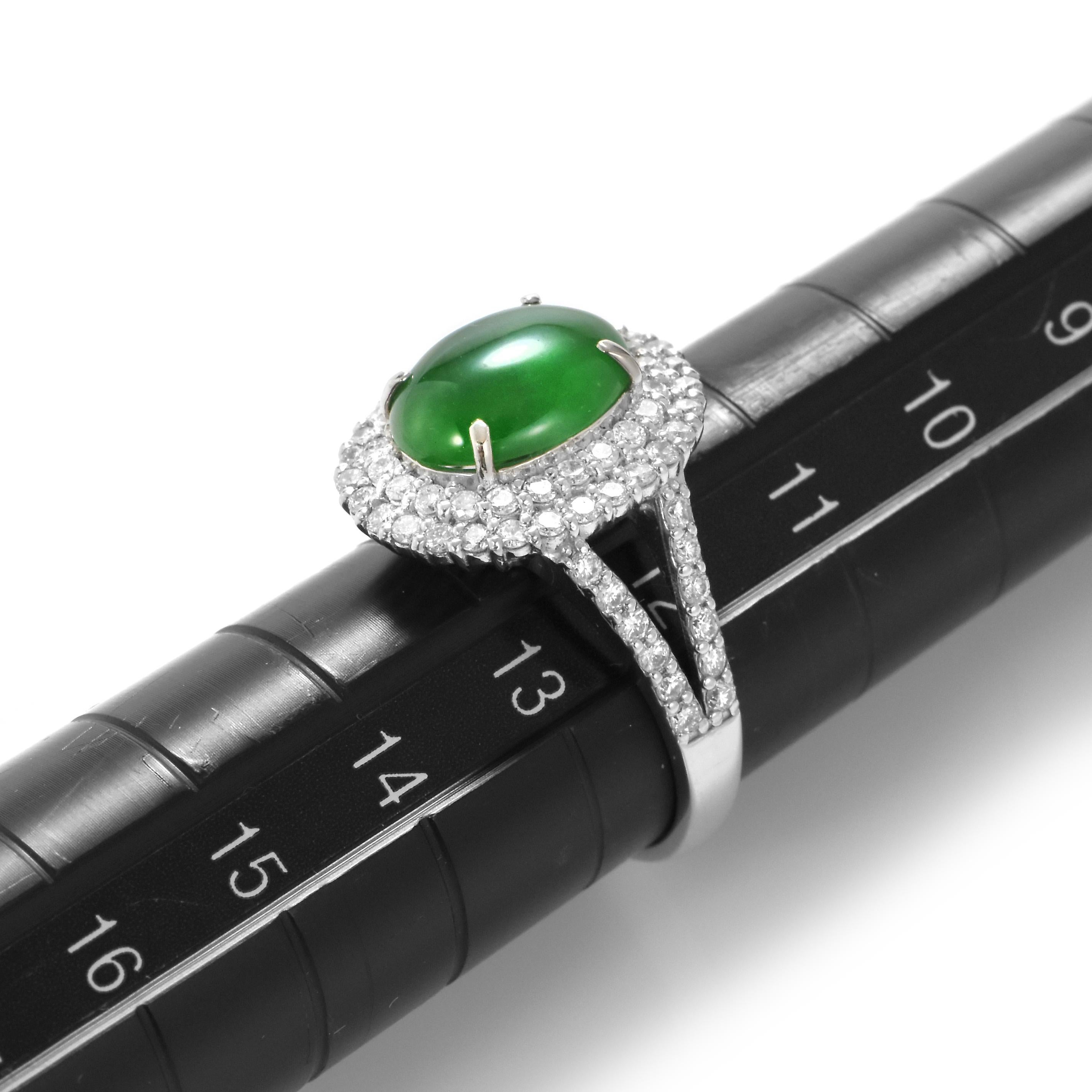 Women's 2.88 Carat Natural Type A Jade and Diamond Ring Made in Platinum For Sale