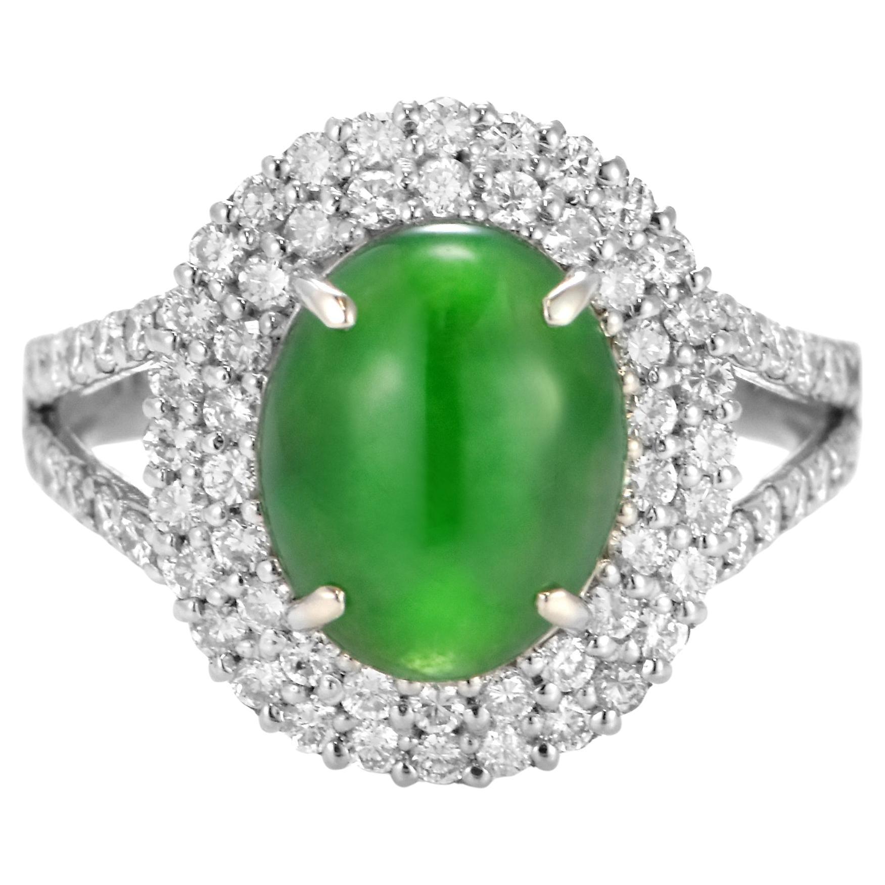 2.88 Carat Natural Type A Jade and Diamond Ring Made in Platinum