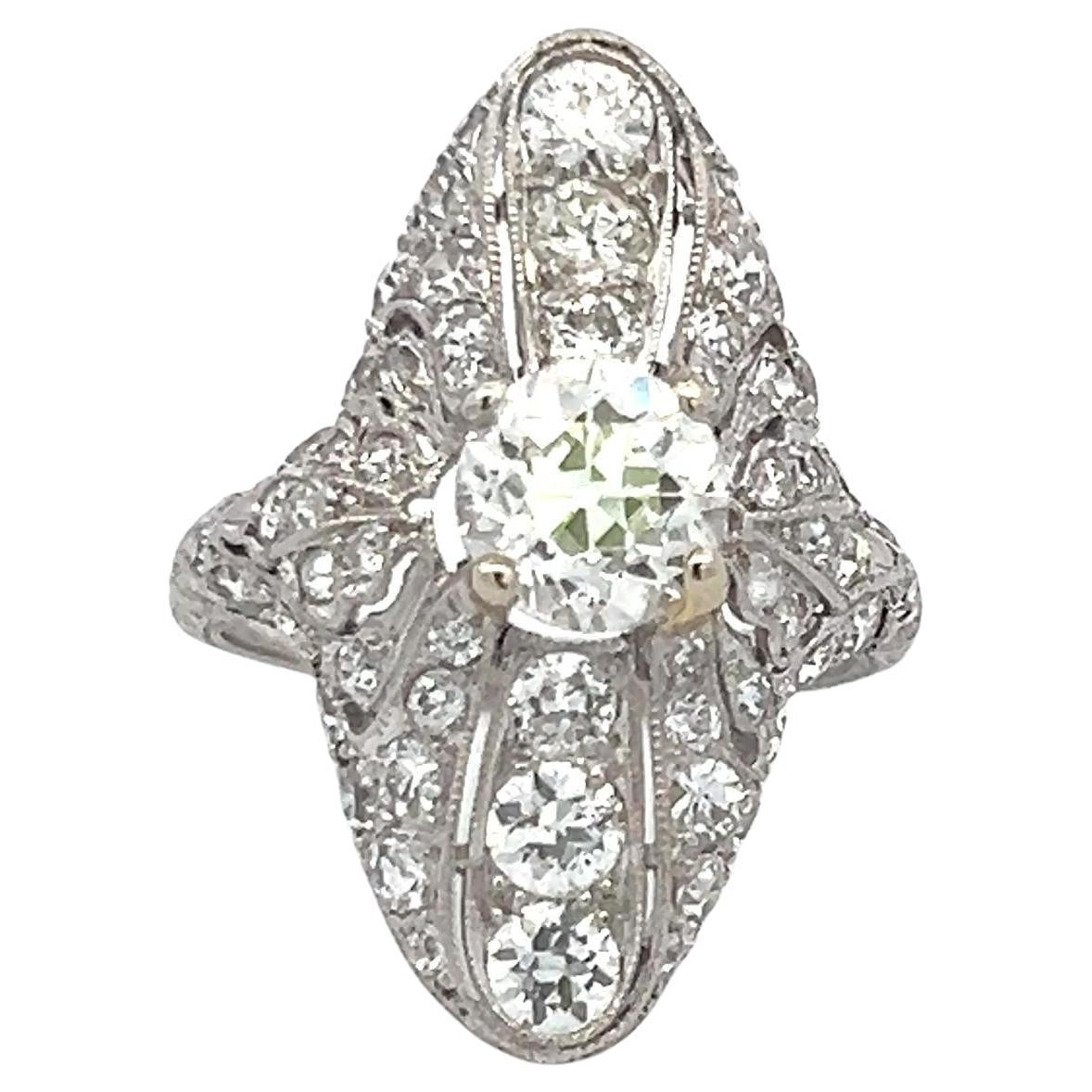 2.88 Carat Old European Cut I-H VS2-SI Diamond Platinum Art Deco Ring
