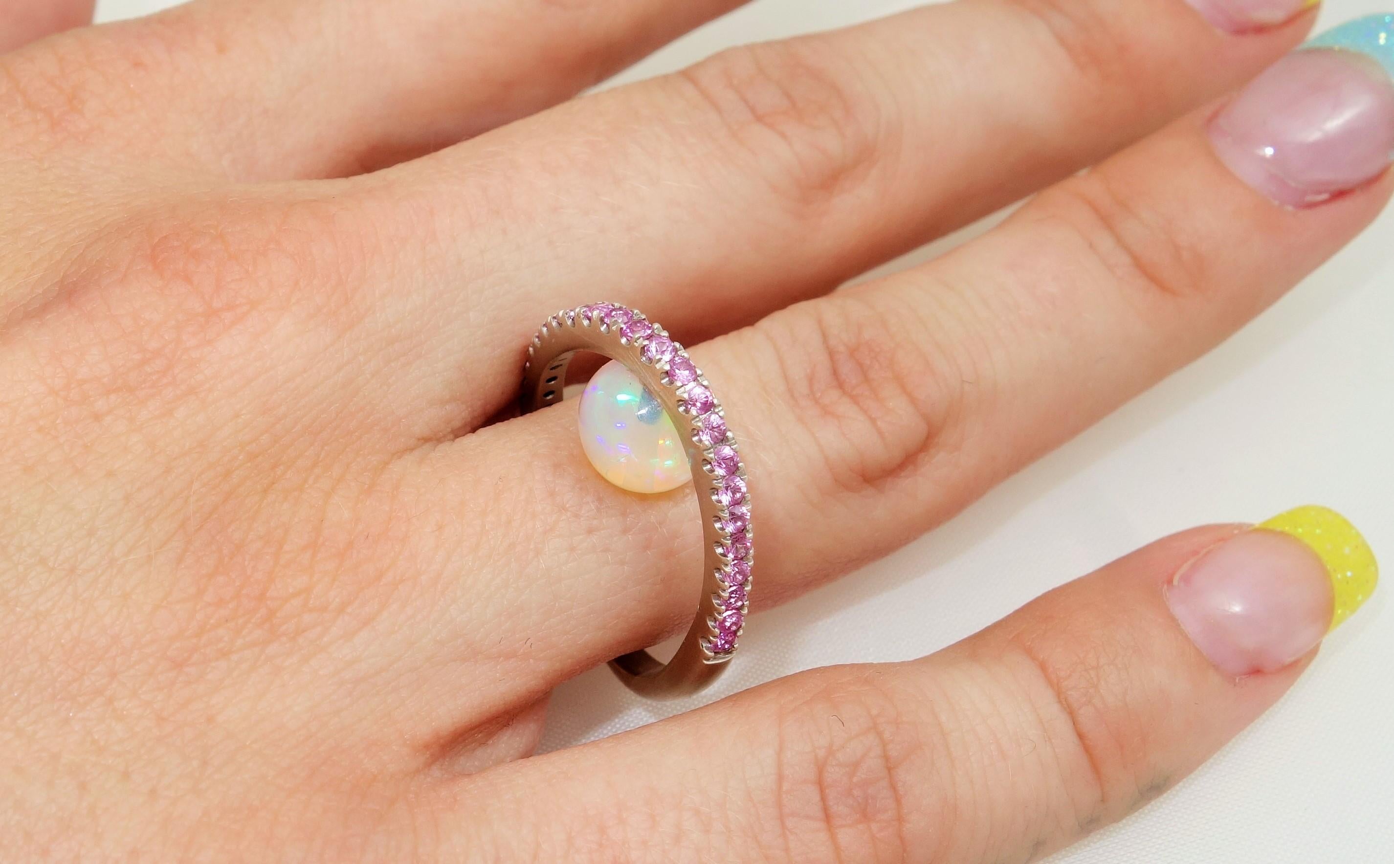 Contemporary 2.88 Carat Opal and Pink Sapphire Statement Ring For Sale