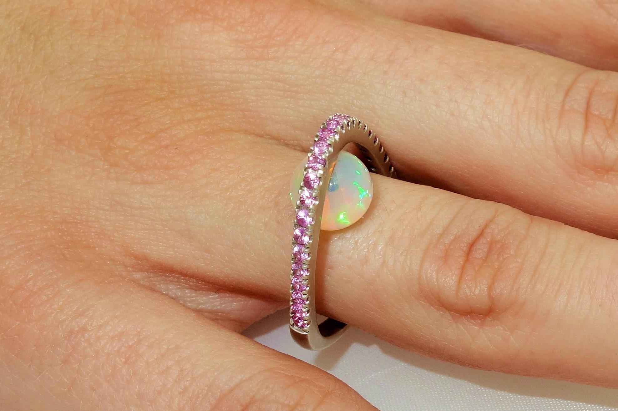 Mixed Cut 2.88 Carat Opal and Pink Sapphire Statement Ring For Sale