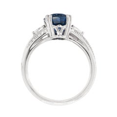 2.88 Carat Oval Blue Sapphire and Diamond Platinum Engagement Ring