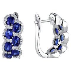 2.88 Carat Oval Cut Sapphire Lever-Back Hoop Earrings in Diamond Halo ref1150