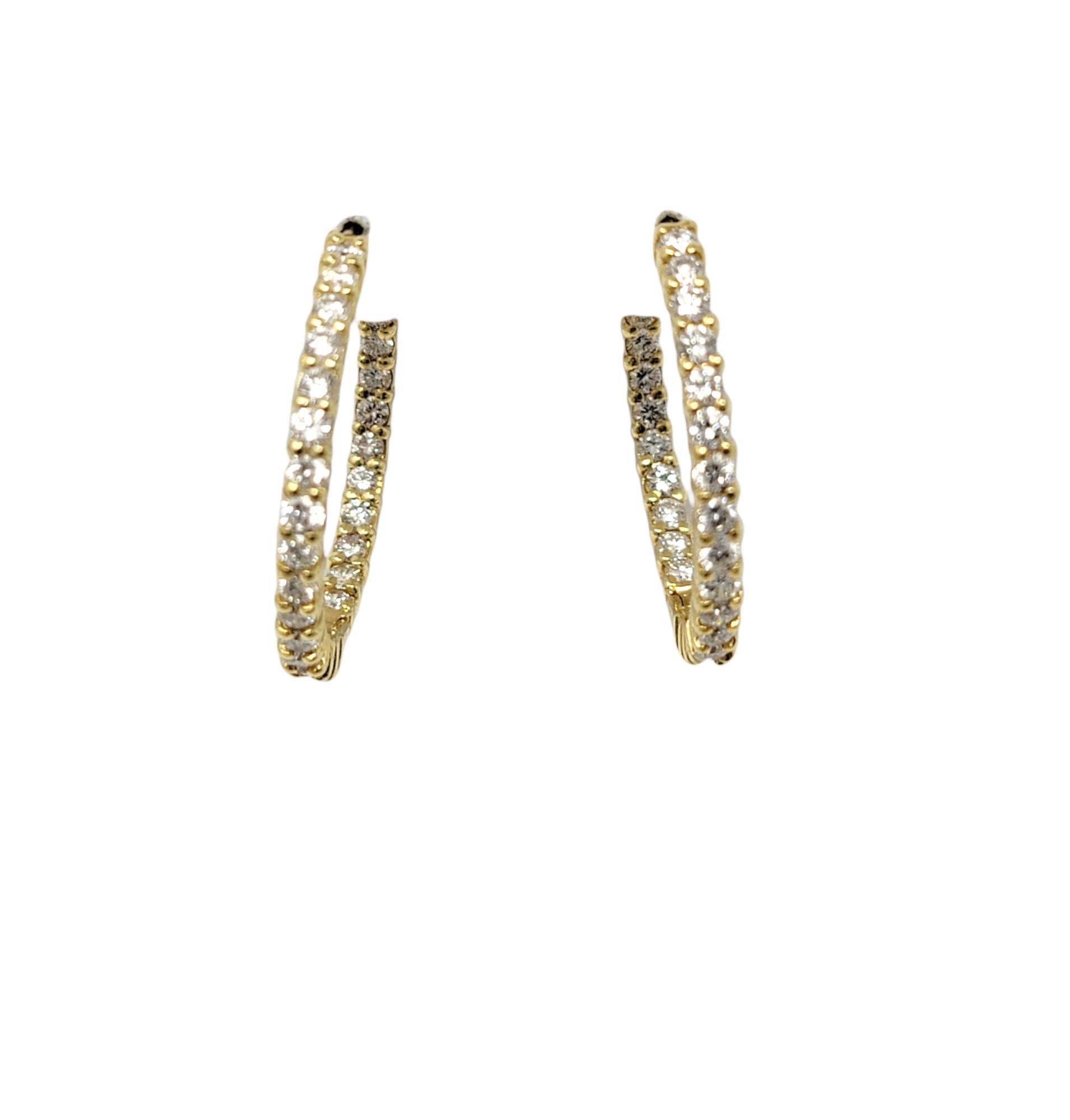Contemporary 2.88 Carat Round Brilliant Diamond Inside-Out Hinged Hoop Earrings 18 Karat Gold For Sale
