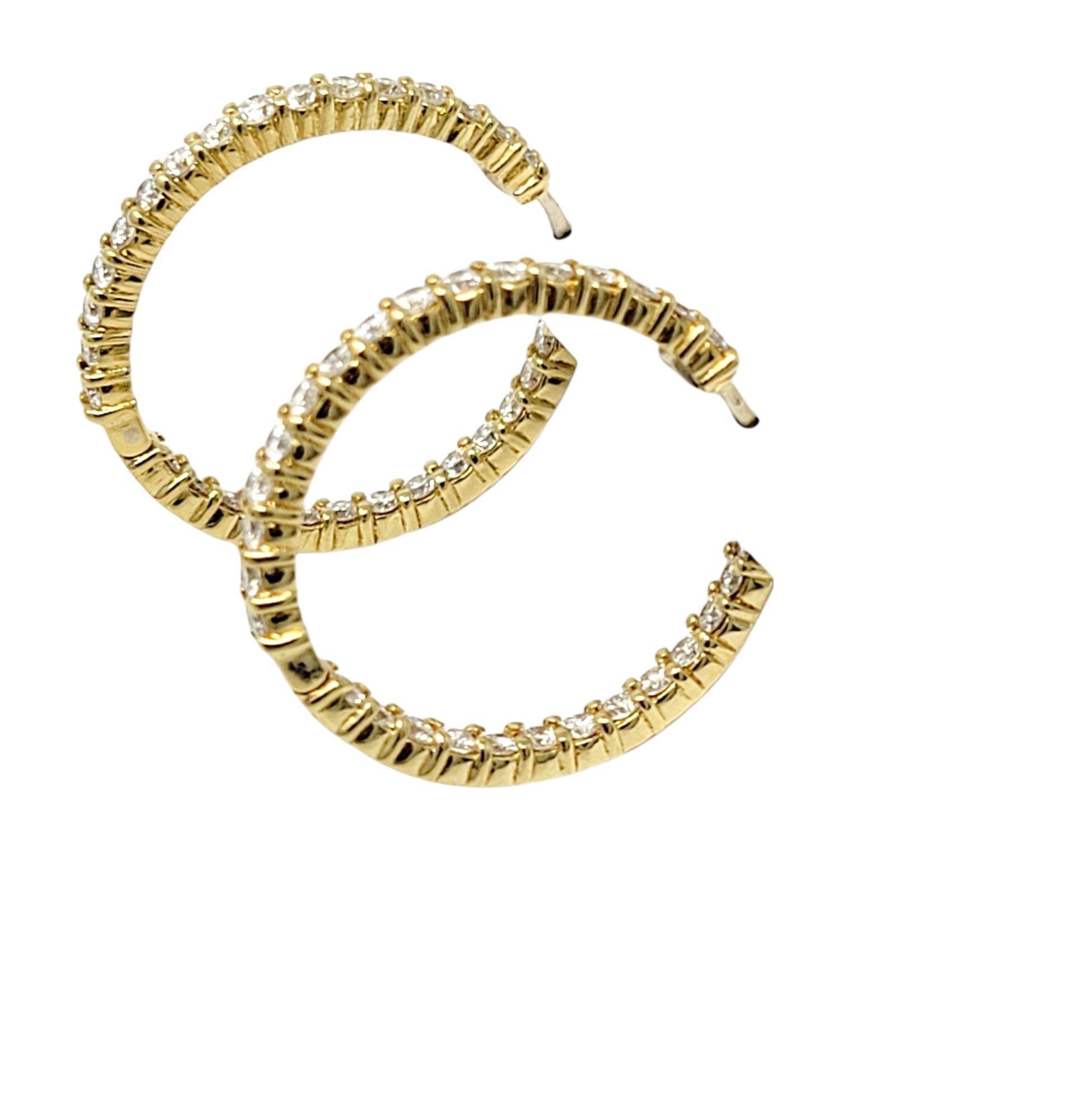 Women's 2.88 Carat Round Brilliant Diamond Inside-Out Hinged Hoop Earrings 18 Karat Gold For Sale