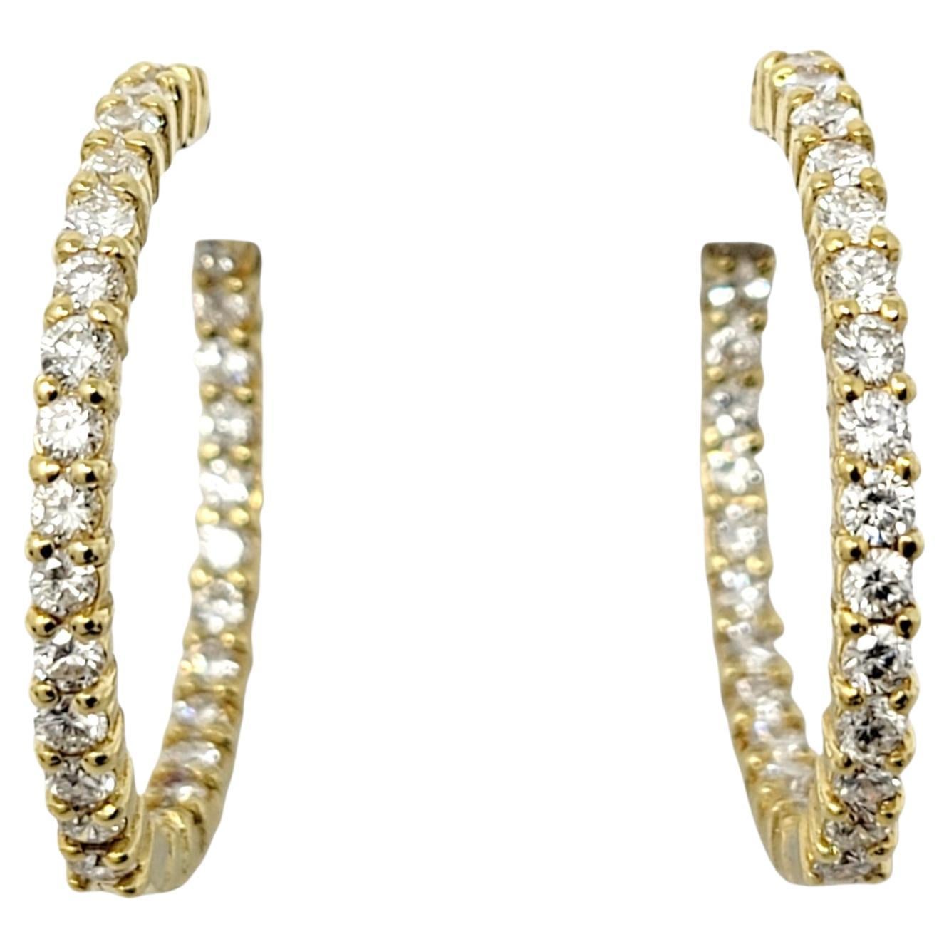 2.88 Carat Round Brilliant Diamond Inside-Out Hinged Hoop Earrings 18 Karat Gold For Sale