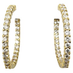 Boucles d'oreilles en or 18 carats avec diamant brillant rond de 2,88 carats et anneau articulé intérieur-extérieur