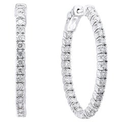 2.88 Carat Round Cut Diamond Hoop Earrings in 14k White Gold