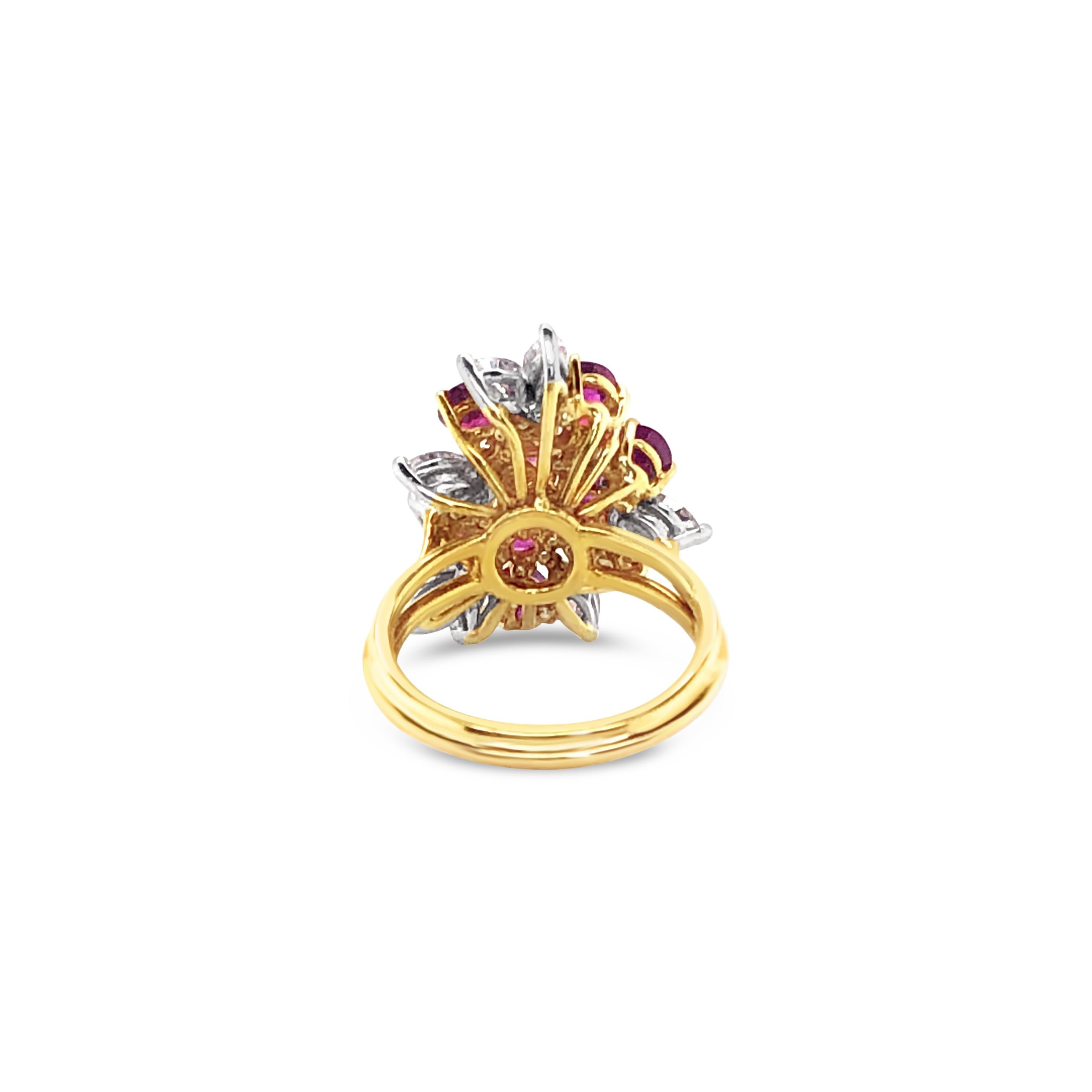 Women's 2.88 Carat 'total weight' Ruby and Diamond Cluster Ring in 18 Karat Yellow Gold For Sale