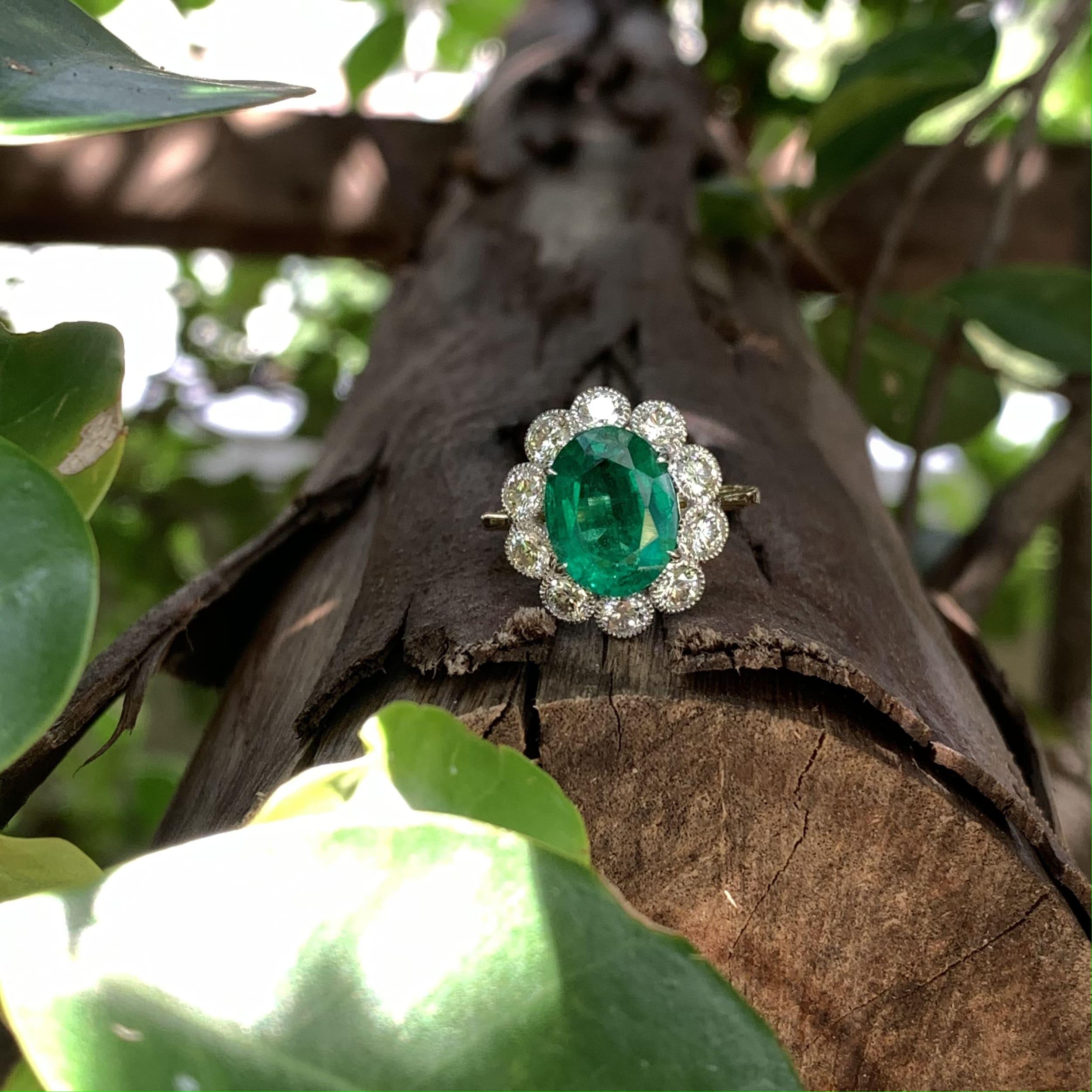 2.88 Carat Vivid Green Emerald Ring in 18K Yellow Gold In New Condition In Bangkok, TH