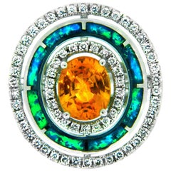 2.88 Carat Yellow Sapphire and Opal 18 Karat Gold Ring