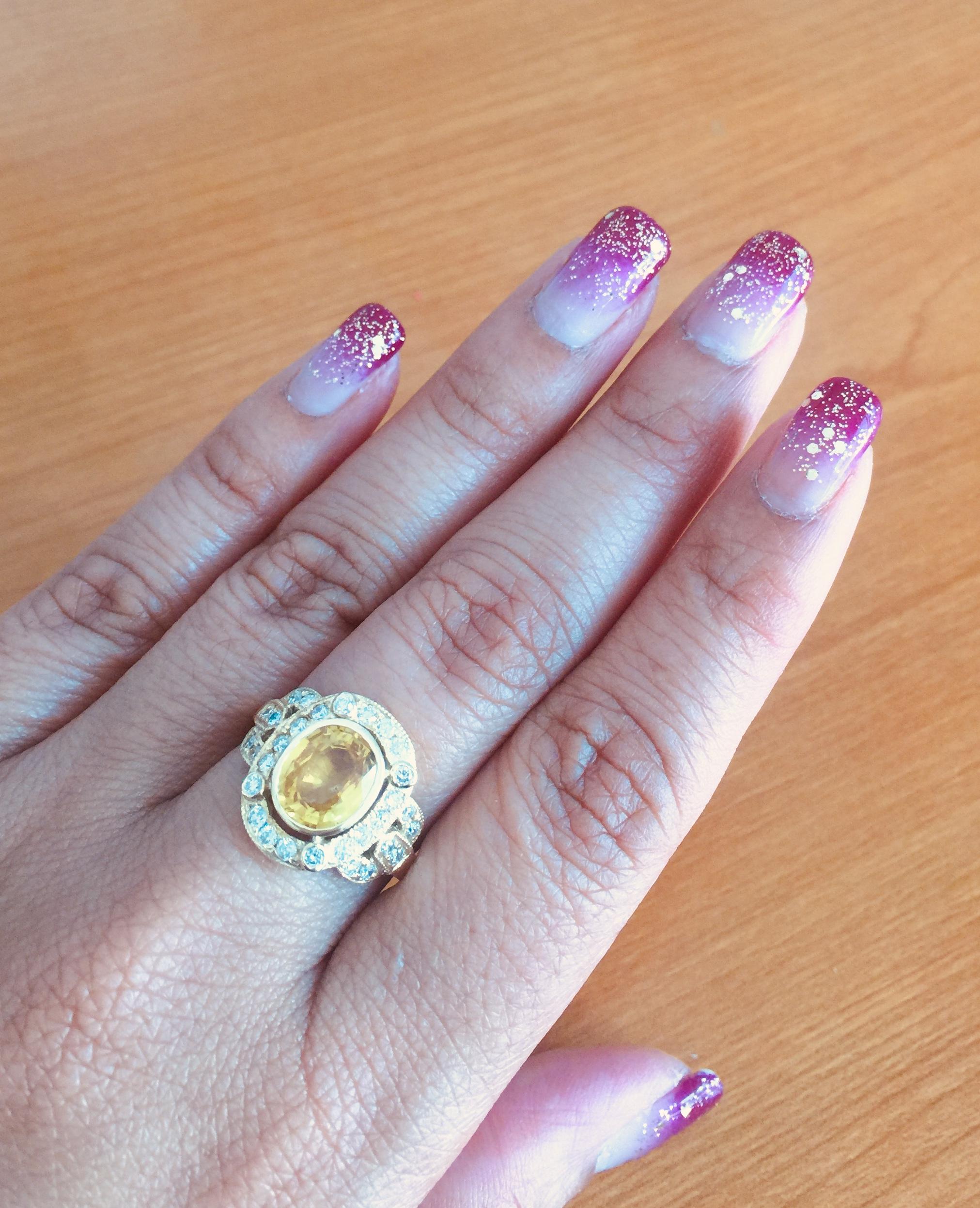Women's 2.88 Carat Yellow Sapphire Diamond Yellow Gold Art Deco Ring