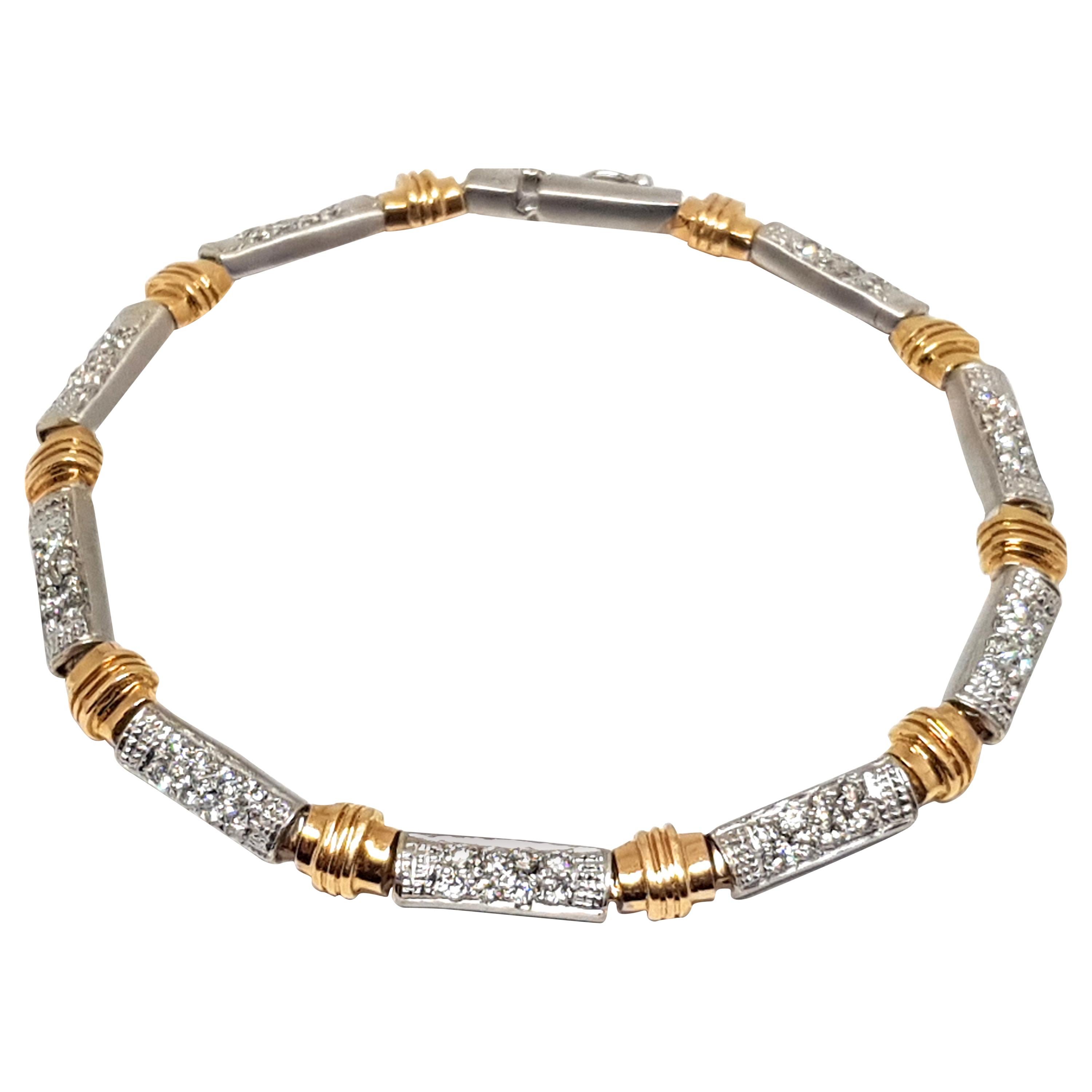 2.88 Carat Yellow White Gold Diamond Tennis Bracelet For Sale