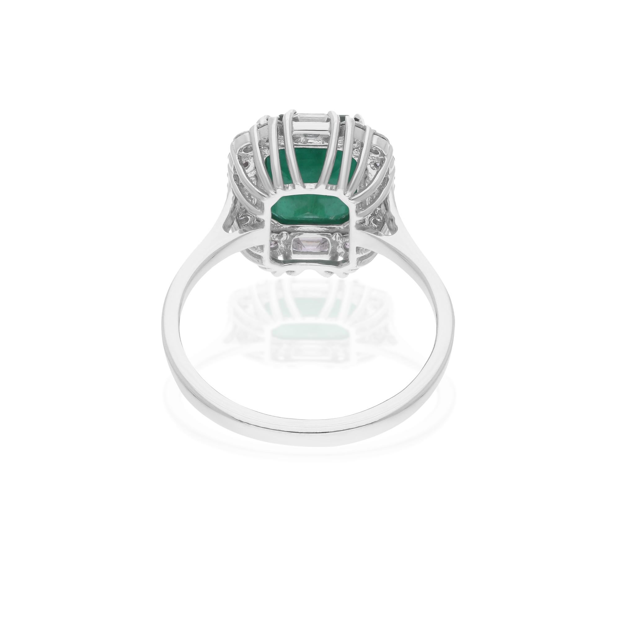 Women's 2.88 Carat Zambian Emerald Ring 0.65 Carat SI/H Diamond 14K White Gold Jewelry For Sale