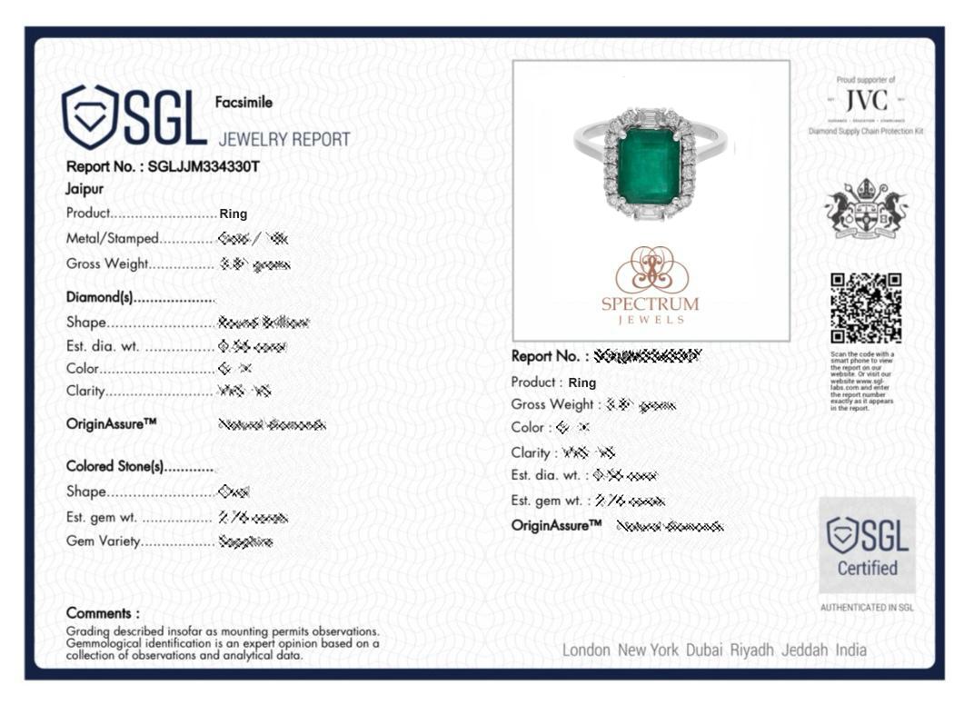 2.88 Carat Zambian Emerald Ring 0.65 Carat SI/H Diamond 14K White Gold Jewelry For Sale 1