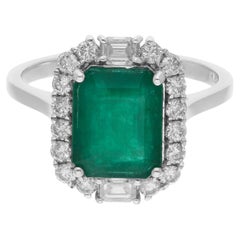Anello con smeraldo dello Zambia da 2,88 carati e diamante SI/H da 0,65 carati, Gioielli in oro bianco 14K