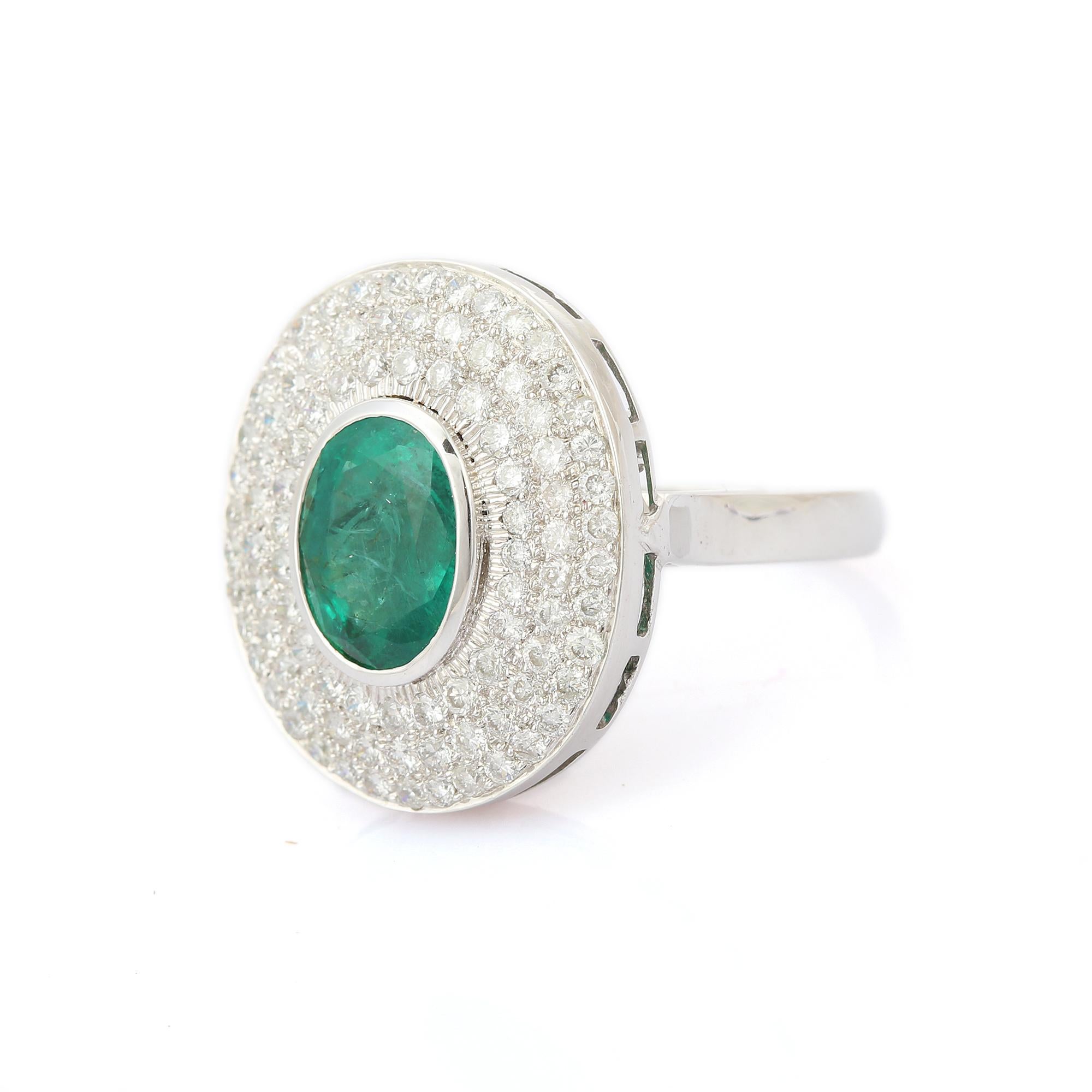 For Sale:  2.88 Carats Oval Emerald and Diamond Cocktail Ring in 18K White Gold 4