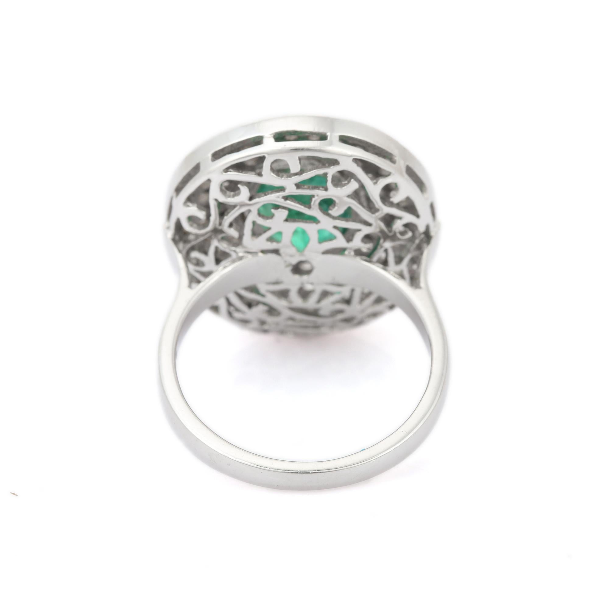 For Sale:  2.88 Carats Oval Emerald and Diamond Cocktail Ring in 18K White Gold 7