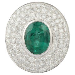 2.88 Carats Oval Emerald and Diamond Cocktail Ring in 18K White Gold