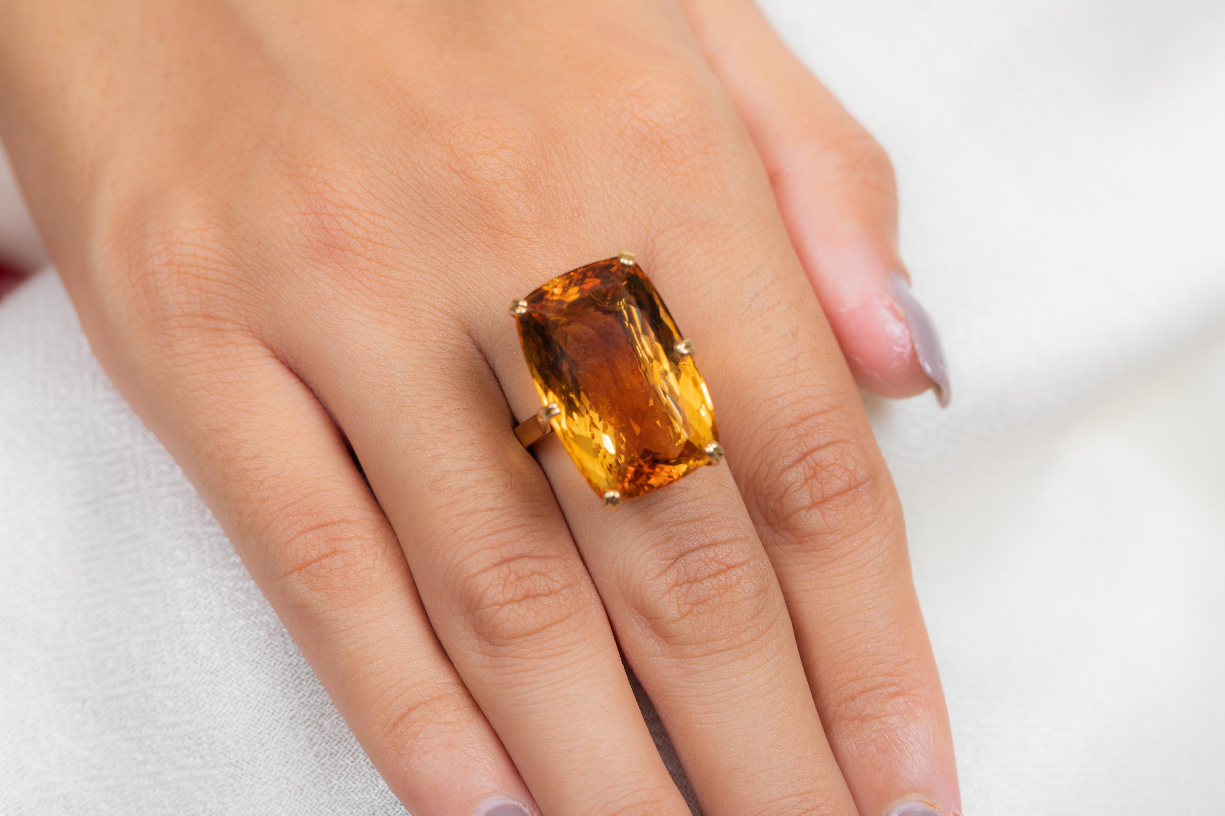 For Sale:  28.8 Ct Cushion Cut Citrine Gemstone Cocktail Ring in 18K Yellow Gold 2