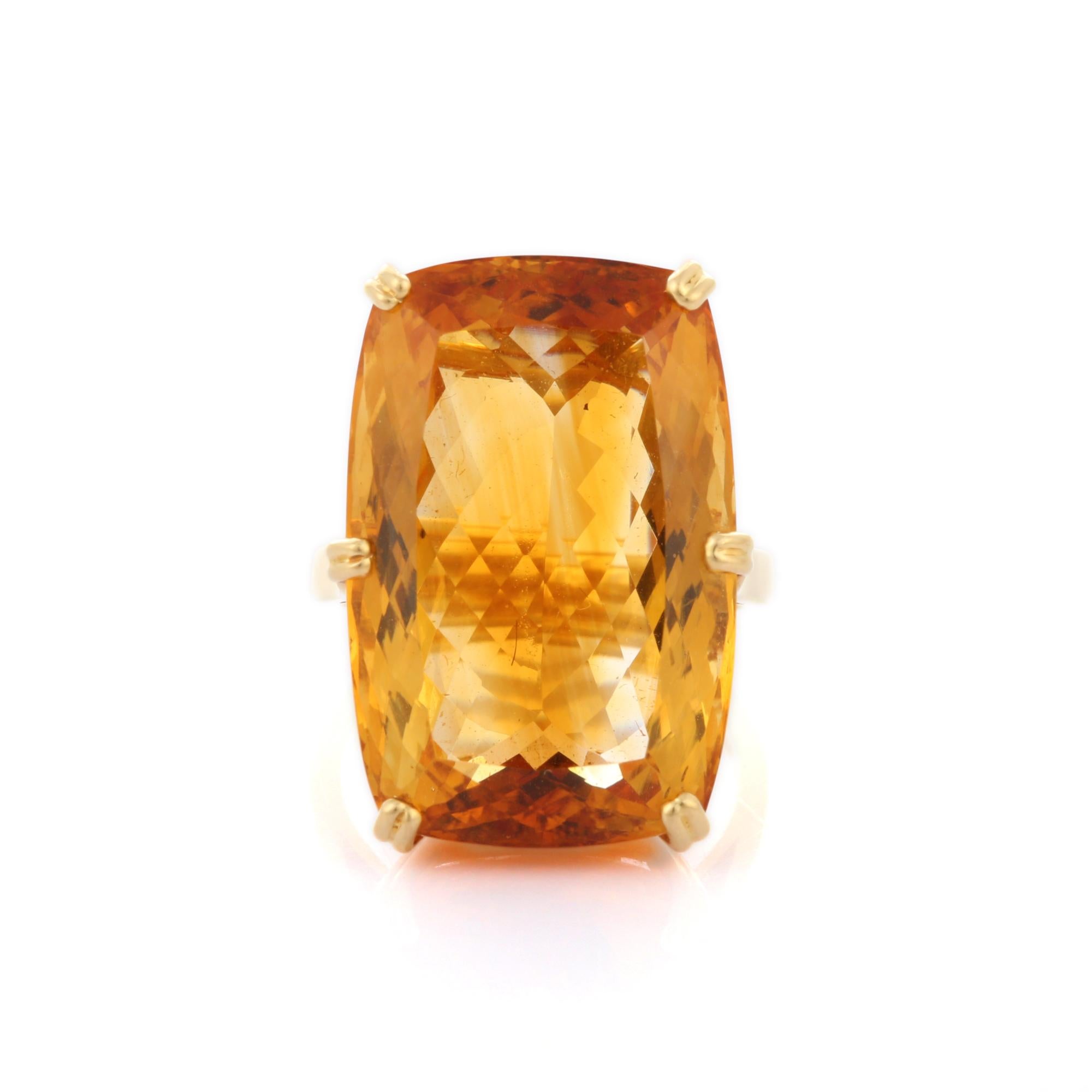 For Sale:  28.8 Ct Cushion Cut Citrine Gemstone Cocktail Ring in 18K Yellow Gold 7