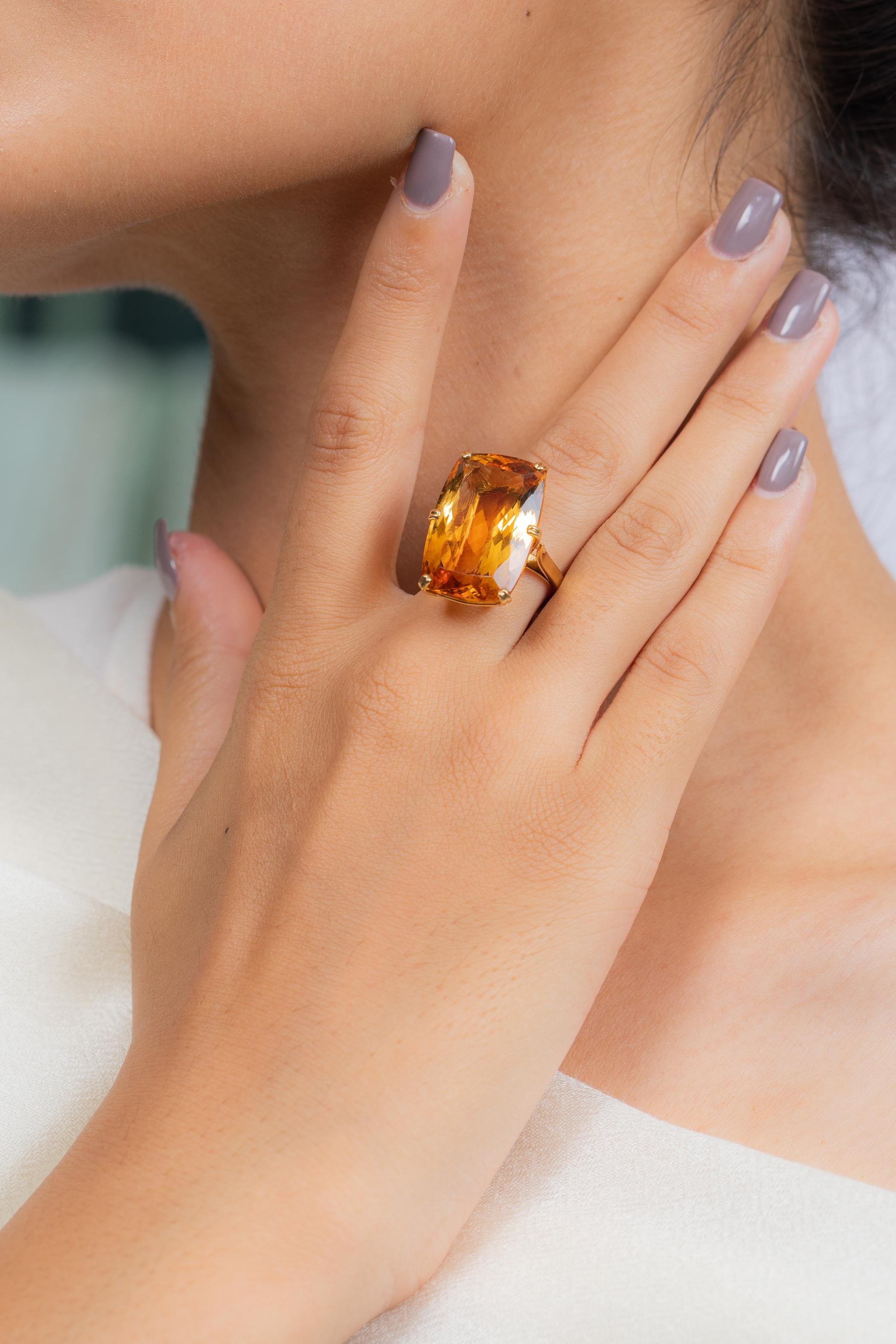 For Sale:  28.8 Ct Cushion Cut Citrine Gemstone Cocktail Ring in 18K Yellow Gold 8