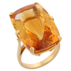 28.8 Ct Cushion Cut Citrine Gemstone Cocktail Ring in 18K Yellow Gold