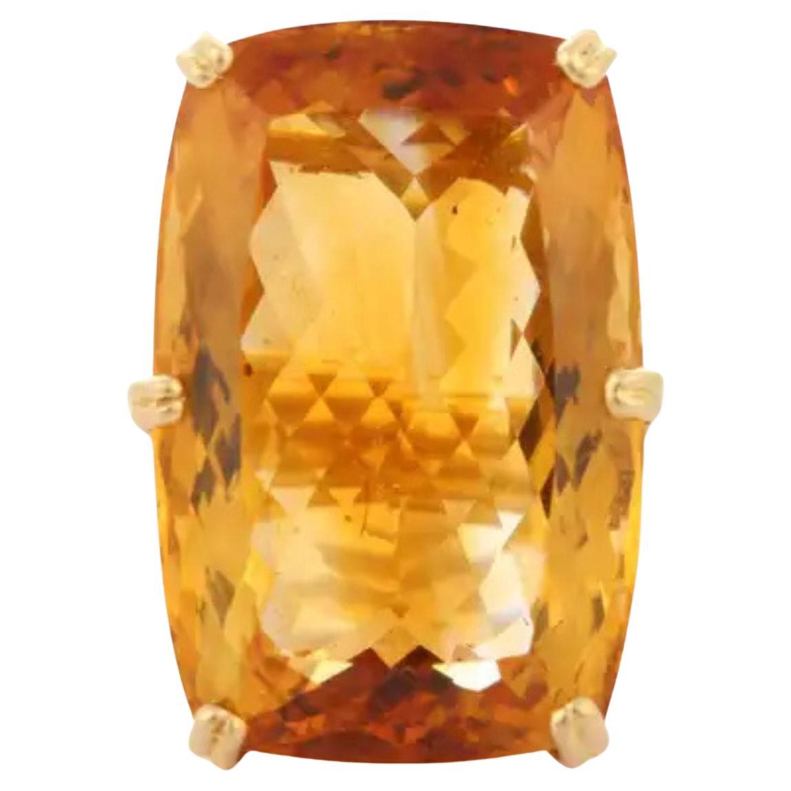Anello da cocktail con pietra citrina taglio cuscino da 28,8 carati in oro giallo 18 carati